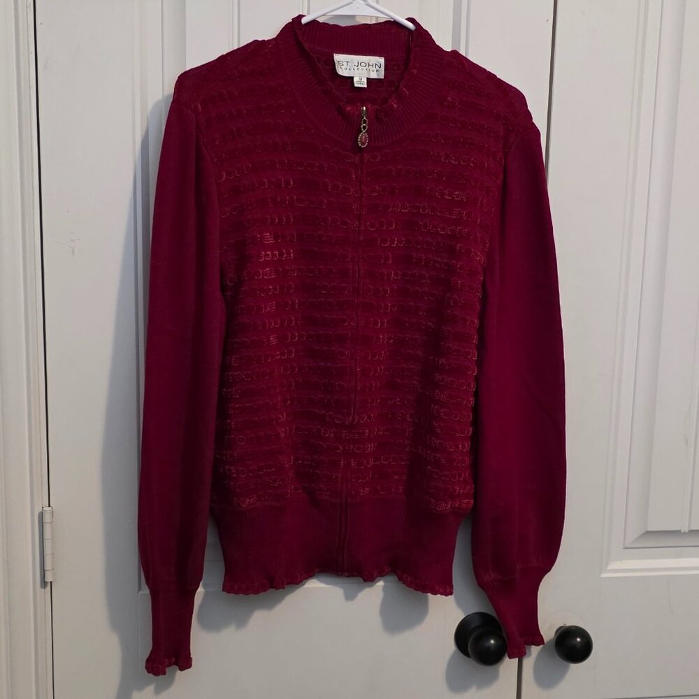 St. John Collection Red Zip up Sweater - Woman's Size 12
